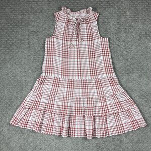 Max Studio Dress Womens Medium Red White Plaid Sleeveless Ruffle Tiered Boho